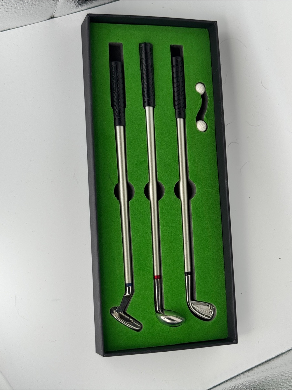 Miniature Golf Club Pen Set - Silver colored with Black Grips